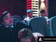 modern-day sins - all-natural exhibitionist gives virgin boyfriend the best movie theatre blowjob!